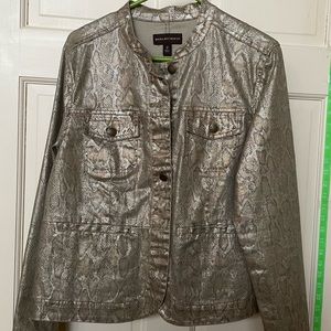 Dana Buchman collarless jacket. Brushed gold & copper finish snake print. Sz 12